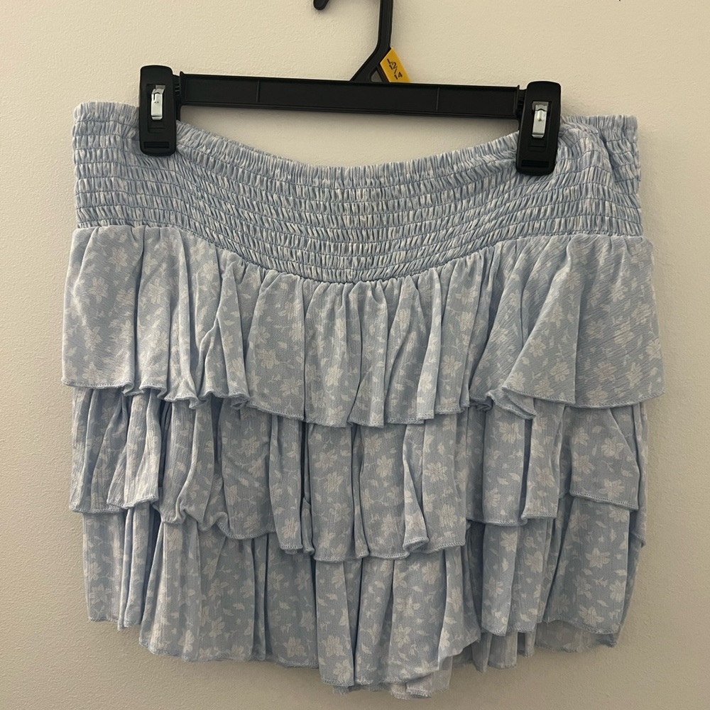 Arden B Light Blue Tiered Mini Skirt